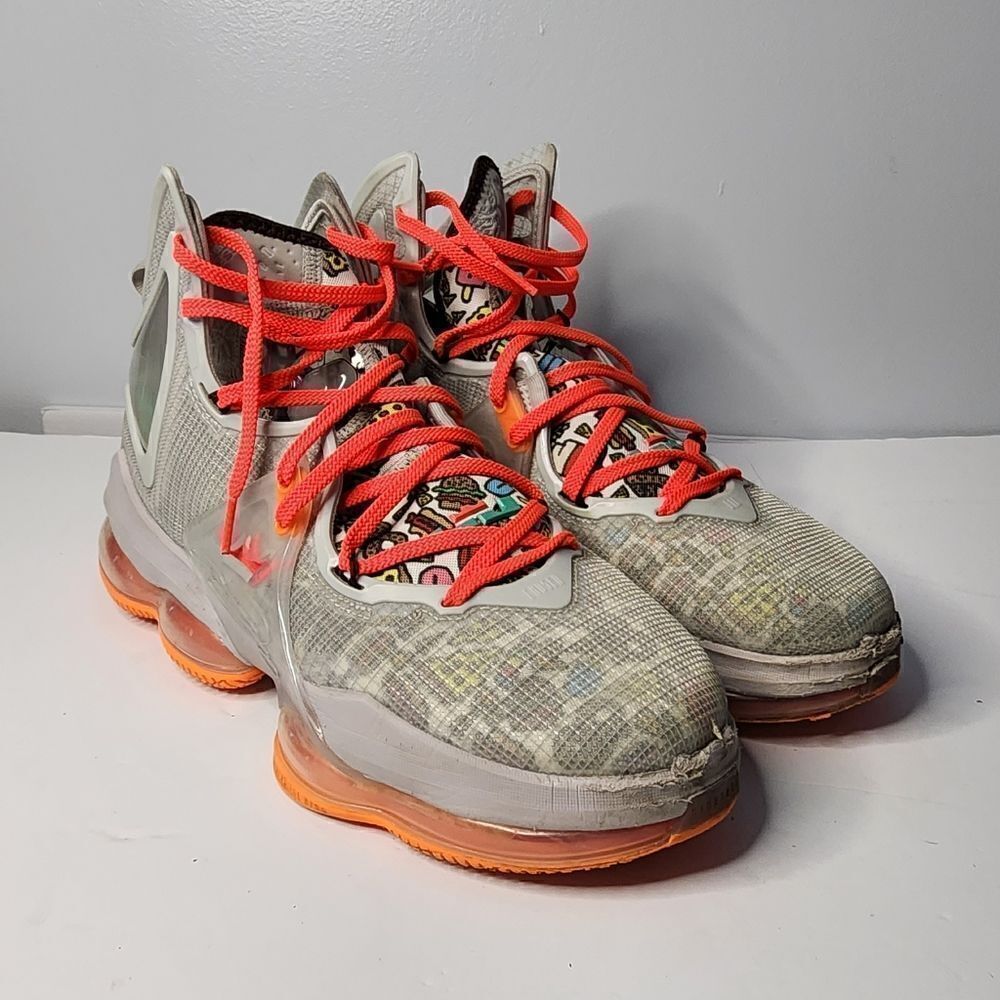 RARE Nike LeBron 19 XIX Fast Food Grey Orange Basketball Mens Size 11